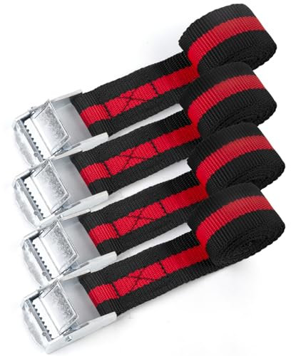 MEGAVOW 4 Piezas Correa de Amarre Cinturón de Amarre con Hebilla, Cinchas de Sujeción de Carga, Cintas Tensoras, Cinta Trincaje Profesional, para Equipaje, Camping, Portabicicletas Cincha