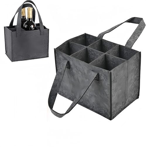 Heanvmyss Wine Bottle Carrier Felt,6 Fächer Weinflasche Tasche,Geschenktüten mit Griffen,Faltbarer Reißfester Flaschenkorb mit Trennwänden für Wasserflaschen,Bier(Grau,24x18x16cm)