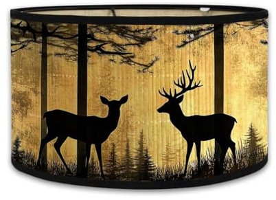Morbuy Paralume a Tamburo E27 in Bambù, Stampa foresta cervo Paralume Sostituibile per Lampada da Tavolo, Lampadario, Lampada da Terra, Lampada Accessorio, Decorazioni per Casa (Alce)