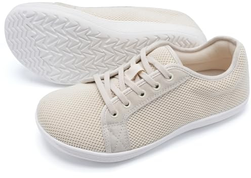 Barefoot Shoes for Women Wide Fit Outdoor Walking Lightweight and Breathable Ladies Trainers Zero Drop Sole Minimalist Running Sneakers Beige UK 6