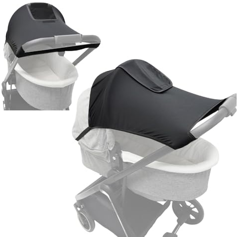 Universal Kinderwagen Sonnenschutz, Passend für 98% aller Kinderwagen, Mehrfach-Installationsmöglichkeiten, Schwarz