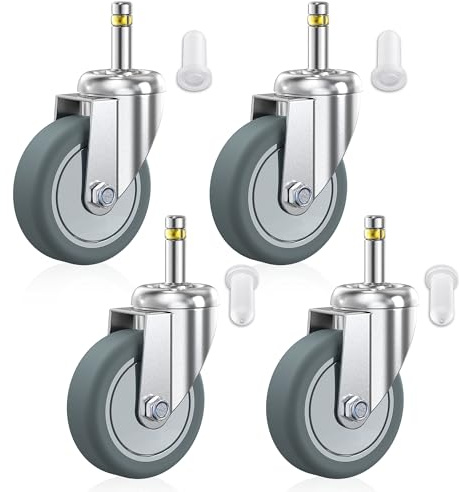 HOLKIE Juego de 4 Ruedas giratorias con Vástago de 75mm, 11x35mm (diámetro de vástago de 11mm, longitud de vástago de 35mm), Ruedas con capacidad de 300 kg, de goma TPR