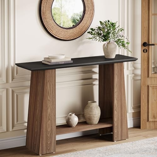 Tribesigns Tavolo per console da 47,24 per entryway, Mid-Century Modern 2 animali Narrow Wooden Divano Table Behind Couch with Storage Shelf for Living Room, Hallway, Foyer, Small Spaces, Black