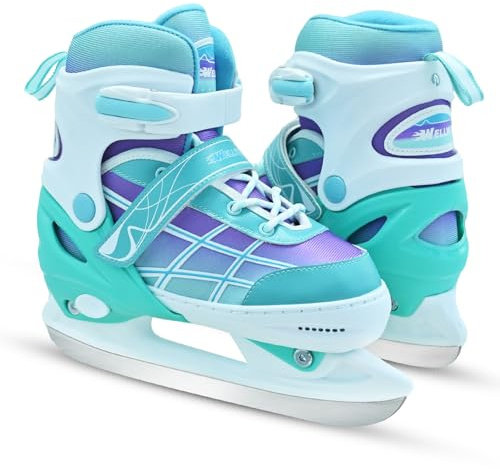 Kids Ice Skates for Boys and Girls, Adjustable Ice Skating Shoes for Beginner Ages 4-12, Gradient Green Iceskates for Outdoor and Rank