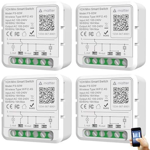 BAIFULAI Set di 4 moduli di interruttori intelligenti a 2 vie - Interruttore Smart Life opaco - Mini interruttore intelligente compatibile con Alexa, Smart Life, Tuya, interruttore di illuminazione