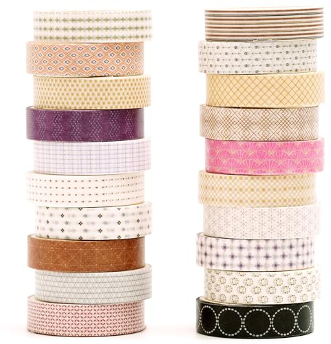 YUBX 20 rullar Washi Tape Set kreativ tunn maskeringstejp dekorativa band för konst, gör-det-själv-hantverk, bullet journals, planerare, scrapbooking, förpackning (2 Blush Dusk)