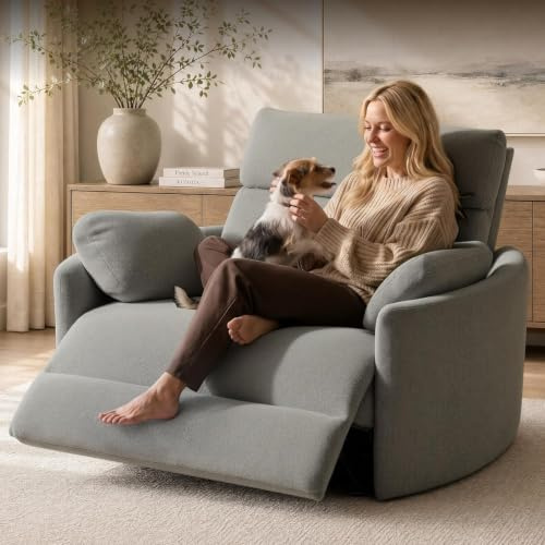 FLEXISPOT Oversized Power Recliner Chair for Big and Tall, Zero Wall Loveseat Sofa, Extra Wide Electric Chenille Recliner with USB & Type-C Ports, Wide Single Sofa with Pillows for Living Room（Mochi）