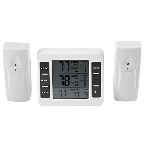 Aramox Kylskåpstermometer Trådlös LCD digital frystermometer med ljudlarm Bakåtmagnet för hem/kök/kontor