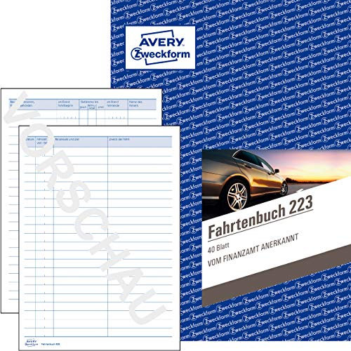 Avery Zweckform 223 Fahrtenbuch für PKW (A5, 40 Blatt) (weiß, 2 Stück)