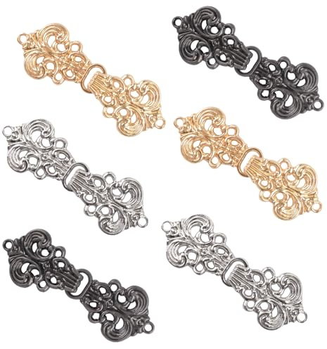 WANDIC Clips para cárdigan, 6 pares de cierres de capa de flores huecas vintage para coser en ganchos y ojos, cierre de clip de cárdigan para suéter, chal, color mixto