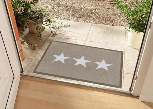 Hanse Home Zala Living Deko Fußmatte für Innen und Außen 50x70cm – Fussmatte Schmutzfangmatte Sterne Türmatte Waschbar & Wetterfest, rutschfest für Eingangsbereich & Außenbereich – Creme Beige
