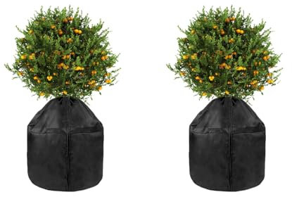 Thermo Topfschutz Für Pflanzen, Winter Frostschutz Pflanzenabdeckung Aus 210D Oxford Mit Reißverschluss Kordelzug Und Aluminiumfolie, Topfpflanzen Winterschutz Vor Frost Und Nässe, 50x45 cm (2 Stück)