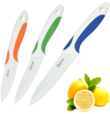 Zhiyun 3 PCS Ceramic Knife Set, 5 Inch Chef Knife 4 Inch Fruit Knife 3 Inch Paring Knife,use for Beef Fruit Vegetable Butter and Bread