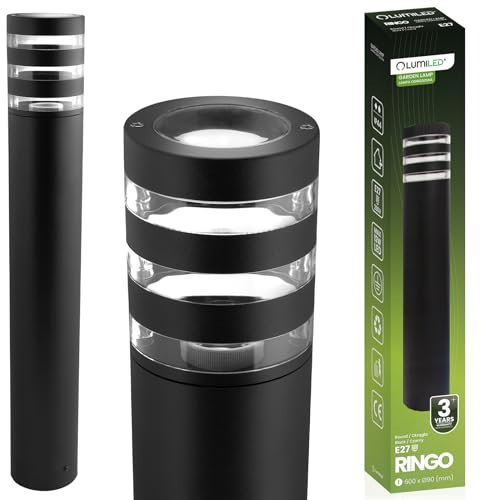 Lumiled Wegeleuchte Außen Pollerleuchte Außenstehleuchte Stehlampe Außenleuchte Außenbeleuchtung Gartenleuchte Wegelampe stehend 60cm IP54 schwarz spritzwasserdicht E27 Fassung max 13W