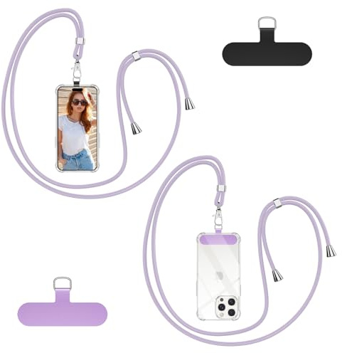 Woijrly Cordino per Cellulare Universale con 2 Patch, Tracolla da Collo Nylon Collana Regolabile e Rimovibile, Catena per Maggior Parte Smartphone, Corda per iPhone Samsung Google, Viola Chiaro