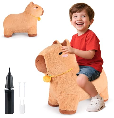 SuzziPals Bouncy Capybara Hopper Toys, Inflatable Ride on Toy with Plush Cover, Indoor & Outdoor Hopping Bouncing Animals for Toddlers Kids Adults, Capybara Stuffed Animal Hopping Toddler Gifts