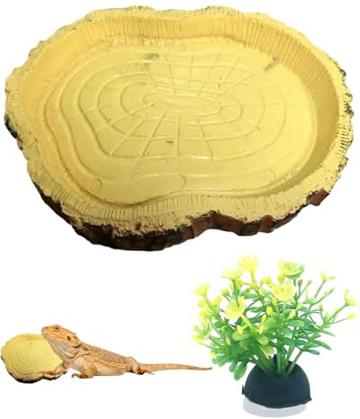 KEMUZ Bol Double Usage pour Tortue Terrestre, 1 Pièces Abreuvoir et Mangeoire en PVC Sécurisé, 11x8x1 cm, Design Écorce Naturelle, pour Reptiles, Geckos et Petits Serpents