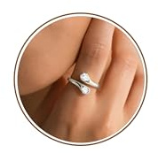 Lunvky Silver Birthstone Rings for Women Non Tarnish 14K Gold Plated Dainty Adjustable Thumb Ring Bling Emerald Gemstone Diamond Ring for Teen Girls Eternity Wedding Jewellery Birthday Gifts