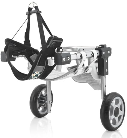 Eirolace Fauteuil Roulant pour Chien pour Pattes Arrière, Aluminium, Chariot pour Chien Handicapé Réglable sur 4 Niveaux, Aide À La Mobilité pour Petits Chiens 2-7KG avec Roues Eva Silencieuses
