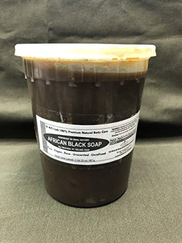 Original Authentic GREENandORGANIC Brand 100% Natural Herbal Virgin RAW Organic Pure African Black Soap Paste 32 oz Tub/Jar/Deli Container Premium Acne Eczema Skin Body Hair cleanser Unrefined Ghana