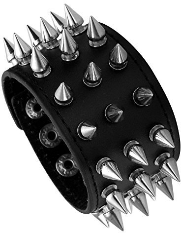 MILAKOO Unisex Metal Spike Besetzt Punk Rock Biker Breiter Riemen Leder Armband Kette Armband Verstellbar