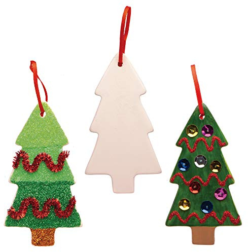 Baker Ross Christmas Tree Ceramic Decorations – Pack of 5, Paint and Decorate Your Own Christmas Decorations (AW986)