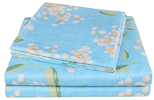 JSD Floral Sheet Set Queen Printed Bed Sheets, 4 Piece Brushed Microfiber Deep Pocket, Ultra Soft Hotel Quality Bedding