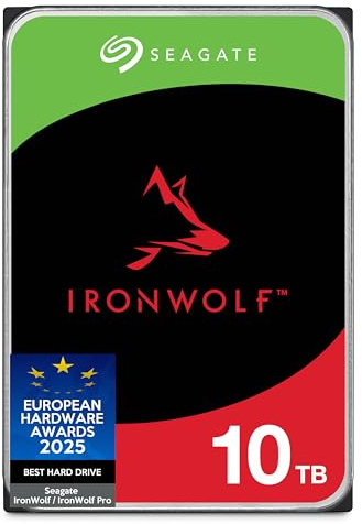 Seagate IronWolf 10TB NAS Internal Hard Drive, 3.5 SATA 6Gb/s, 7200 RPM, CMR, RAID Optimized, IronWolf Health Management – for NAS Systems (ST10000VNZ00)