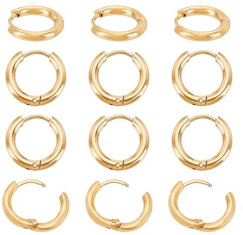 UNICRAFTALE 24 pcs Anneau Huggie Hoop Boucle D'Oreille Boucle D'Oreille Dorée Boucles D'Oreilles Hypoallergéniques Boucles D'Oreilles en Acier Inoxydable pour Fabrication de Bijoux 14mm, Broche 1 mm