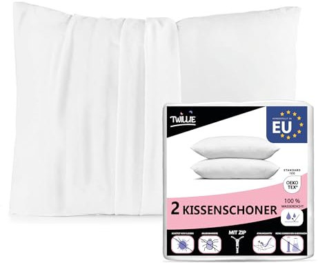 Twillie 2er Set Wasserdichter Kissenbezug - für Kopfkissen 80 x 80 - Oeko Tex® zert Kopfkissenbezug Jersey Micro Atmungsaktiv - Ultradünn und Ultraweich – Reißverschluss