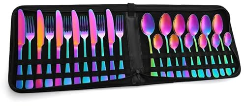 Bestick i rostfritt stål Guld Bestickset Silverbestick Köksbestick Gaffel Stek Kniv Tesked Bestickset 24st Middagsservice (Färg: Rainbow 24st) little surprise