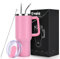 Livole 40oz Tumbler with Handle, 1200ml Leakproof Vacuum Travel Mug for Cold Hot Drink, Insulated Coffee Cup with Straw and Lid, Stainless Steel Water Bottle for Travel, Camping, Sports, Pink