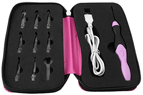 Yuecoom Crochet éclairé 9 En 1 USB Rechargeable LED Light Up Weave Crochet Set Avec étui Rose 9 Aiguilles Interchangeables Pour Et Tricot