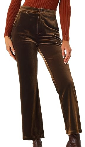 Allegra K Women's Velvet Pants High Waist Elegant Trousers with Pockets Work Business Ankle Pants Large Brown