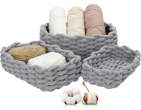 Cinnani Set di 3 Cestini Portaoggetti Intrecciato in Corda di Cotone,Impilabile Organizer Fasciatoio,Cesto portaoggetti in corda di cotone per Camerette Soggiorno Camera Da,Grigio