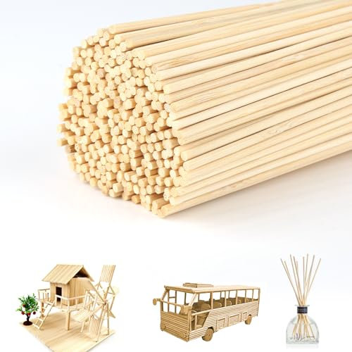 lahnao 300 Stück Zuckerwatte Stäbe, 300mm x 3mm Rund Holzstäbchen, Unbehandelte Holzstäbe zum Basteln, Holzstab für Kunstprojekte, DIY-Crafts, Holzarbeit, Dekoration