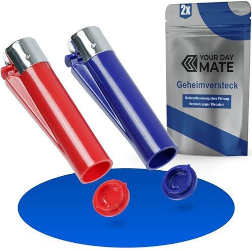Accendino con scorta segreta, 2 pz, senza riempimento, in Rosso e Blu, scomparto segreto per oggetti di valore, scomparto per denaro di latta, set di oggetti di valore di latta.