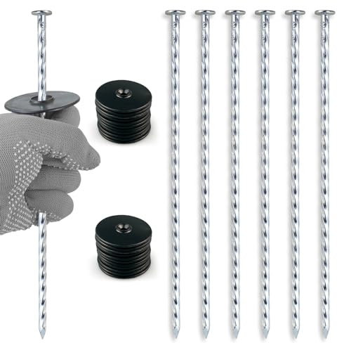 JPOIP Lot de 50 piquets en spirale de 25,4 cm + 50 joints, kit de piquets de jardin en métal galvanisé robuste pour sécuriser le tissu de barrière contre les mauvaises herbes, le gazon artificiel, le