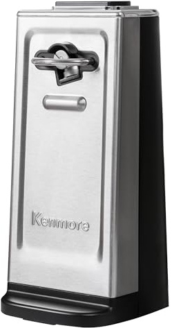 Kenmore Electric Can Opener – Smooth Edge, Automatic Side-Cut Blade, Extra-Tall Design for Regular & Pop-Top Cans, Easy One-Touch Operation, Black & Stainless Steel