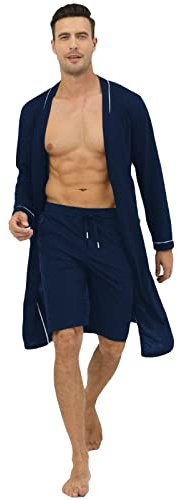 Peignoir léger et court pour homme - Robe de chambre sexy en satin - Kimono - Vêtement de nuit léger pour homme - Manteau de sauna d'été à manches longues - Pyjama en satin - Peignoir de maison