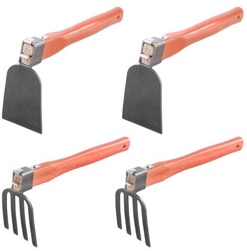 MAKTSAM Lot de 4 houes de jardin de 38,1 cm avec manche en bois pour ameublir le sol, désherber