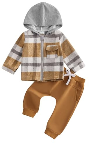 Geagodelia Ensemble de survêtement pour enfants de sport, vêtements pour bébé, jogging, contraste, couleur avec capuche, oreilles d'ours + pantalon de jogging, D Marron, 12-18 mois