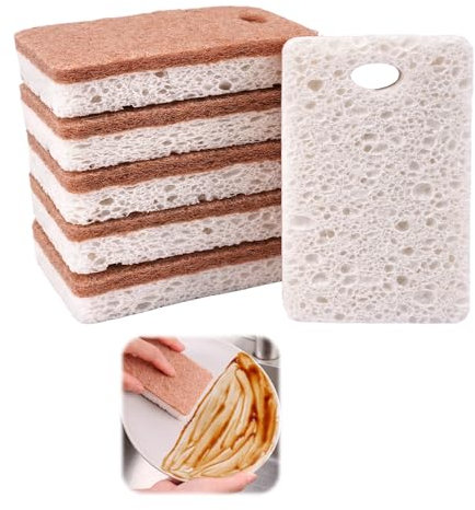 6 Piezas Biodegradables Esponja Cocina, Doble Cara Esponja Platos, Estropajo de Lufa de Celulosa Natural de Coco y Sisal, Quita Suciedad Estropajo Natural, Reutilizables Esponja Limpieza Hogar