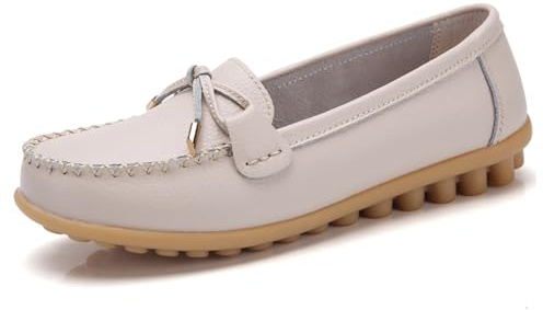 Sunporx Mujeres Cómodo Mocasines Cuero Punta Redonda Conducir Mocasines Casual Caminar Mujeres Slip on | Mocasines cómodos, informales, antideslizantes, con puntera redonda, suaves, para negocios, trabajo, oficina, sin cordones