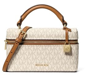 Michael Kors Jana X-Small Crossbody Bag, Gold-Tone Hardware/Signature Coated Twill/Vanilla/Acorn