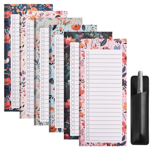 Lunaanda 6 Pezzi Blocco Note Magnetico, Blocchetti Magnetici per Lista Della Spesa con Portapenne Magnetico, Lista di Cose da Farec, Fogli Staccabili 21 * 9cm/8,3 * 3,5pollici, 50 Fogli per Blocco