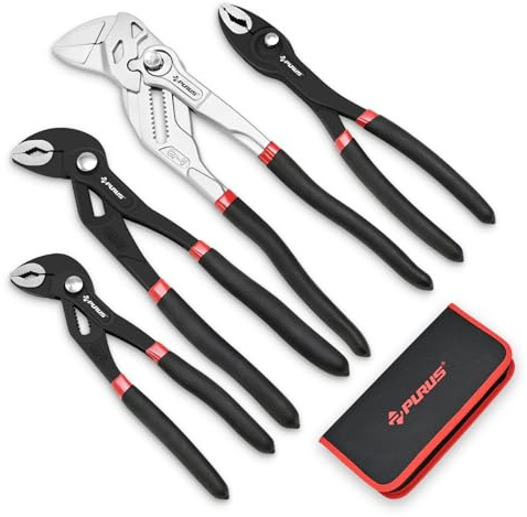 Water Pump Pliers, Plumbing Pliers 7-Inch, 10-Inch and 12-Inch 5-Position Adjustable Tongue and Groove Pliers with Cross Sawteeth