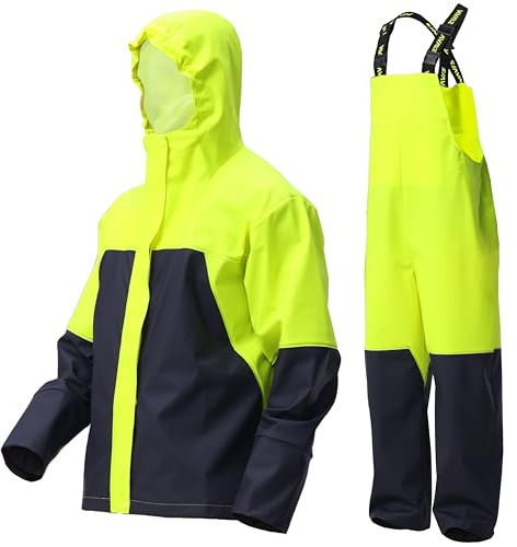 Navis Marine Traje de Lluvia Impermeable Hombre -Chaqueta & Pantalones Diseño funcional de dos tonos, resistente y ecológico, fabricado en PU(Gelb,L)