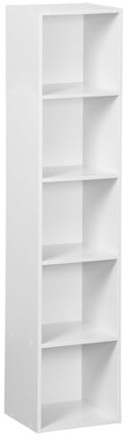 LOLAhome - Estantería Cubo 5 estantes de Tablero Laminado Blanca, Librería con Compartimentos Abiertos, Mueble almacenaje de 30x132, para Estudio, Dormitorio, Salón, Oficina y Biblioteca