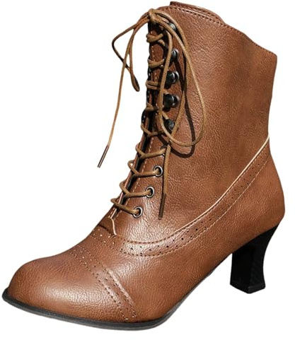 Generisch 2025 Bottines à talons hauts pour femmes Grandes tailles Bottes pour femmes style britannique Talon épais Bottes courtes Bottes de moto mi-hautes Bottes pour femmes Bottes, marron, 35 EU